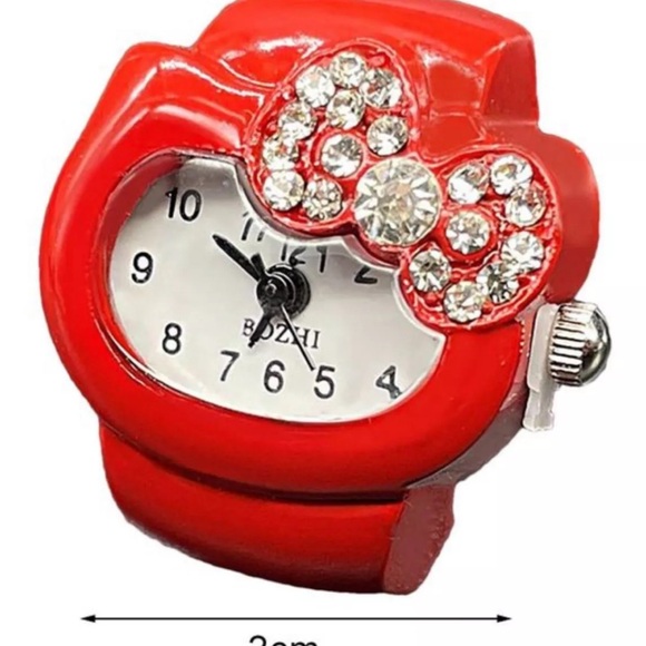 Hello Kitty Finger Watch Adjustable Steel Strap Red Glass Face - Picture 3 of 4